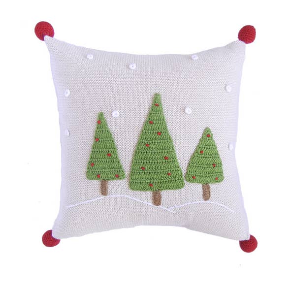 Three Tree Christmas Pillow, 12", Holiday Decorations for wholesale by Melange Collection