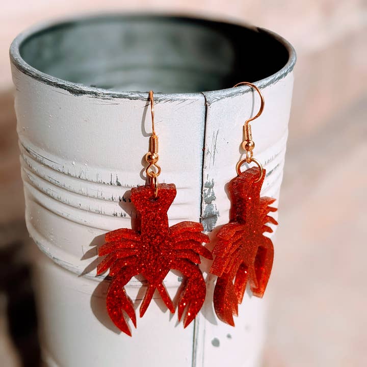 Crawfish Glitter Acrylic Handmade Hypoallergenic Earrings for wholesale by The Twisted Hippo