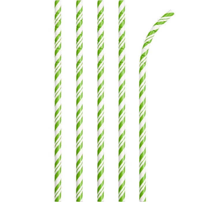 Bulk Fresh Lime and White Striped Flex Paper Straws (144 per Case) for wholesale by Bulk Party Decor