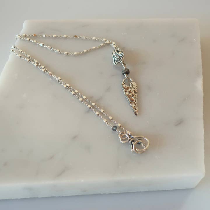 Rustic Heart Sterling Diamond Pave Bead Heart Necklace for wholesale by Elektra Jewelry