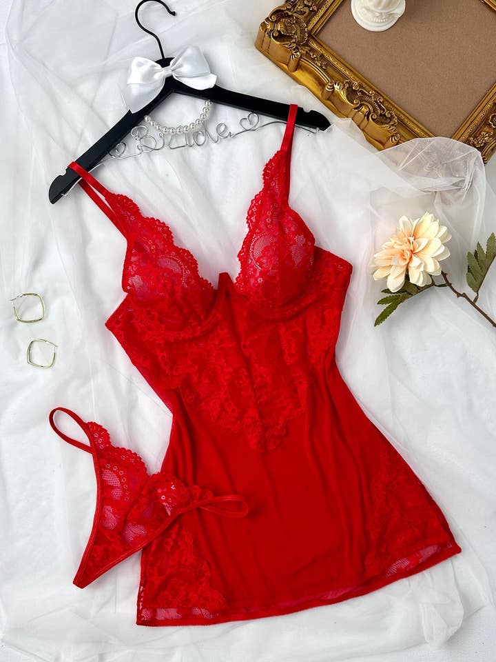 Sweetkama - Wholesale Chemise - Women's - Hollow Mesh Perspective Lace Chemise HF-4166