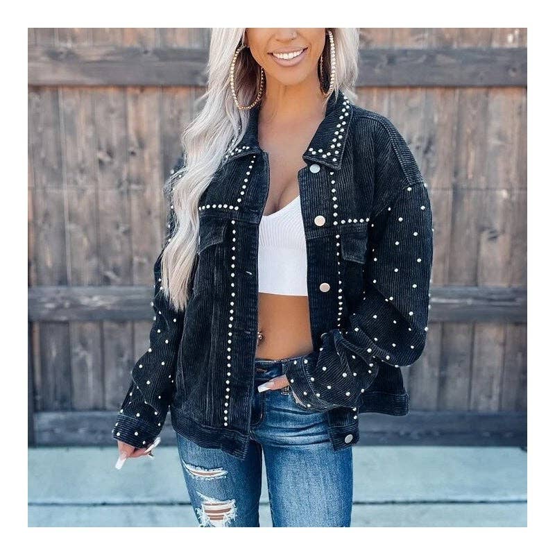 kycozy – wholesale Jacket – Women's – Stylish Corduroy Short Jacket With Rivets For Casual Wear0