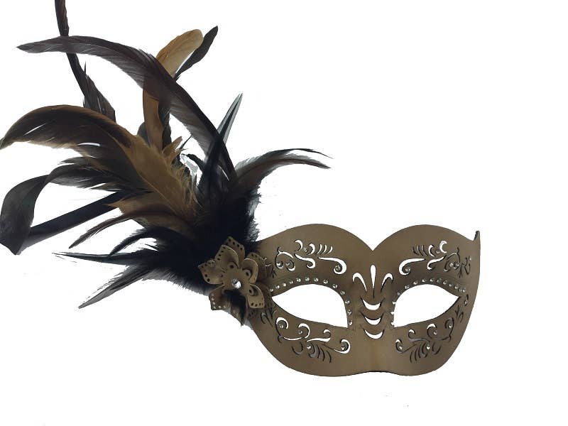 KBW Global Corp. – Disfarce - Unissexo por atacado – Máscara de Pena de Couro Castanho Claro0