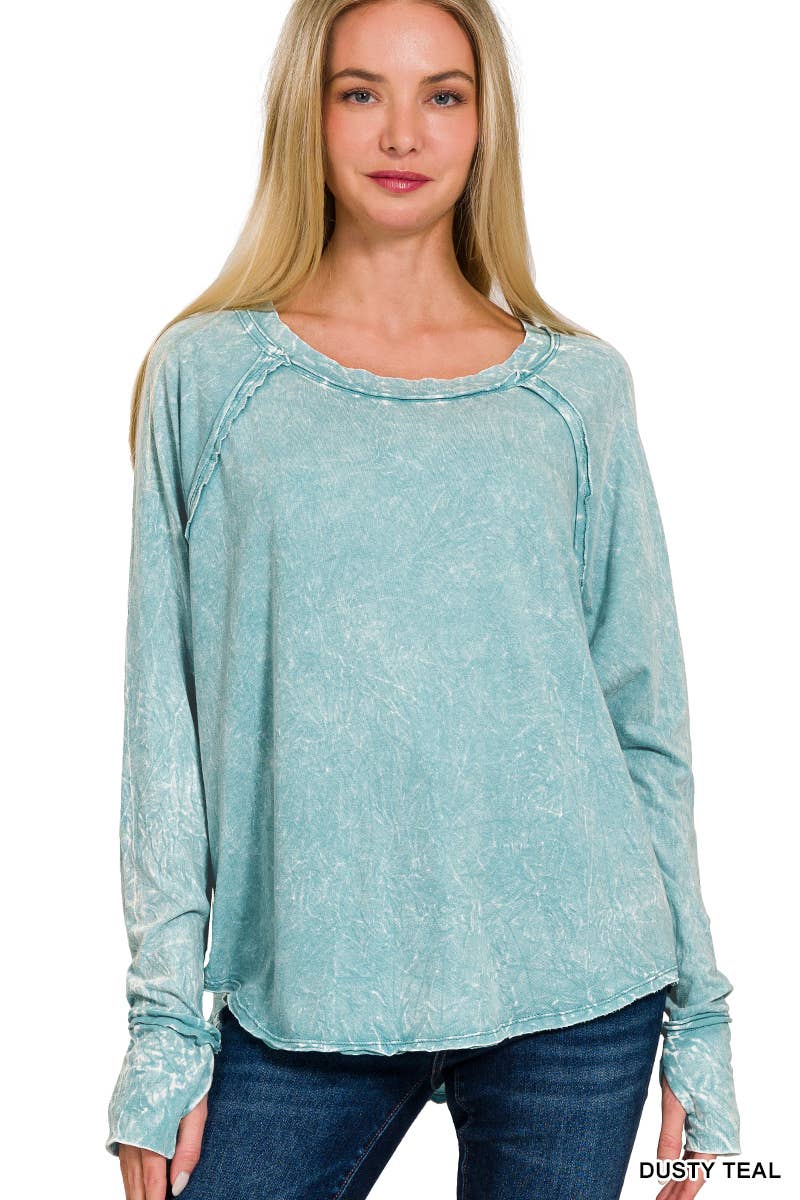 42POPS – wholesale T-shirt – women's – ',.Crinkle Washed Top With Thumb Hole Cuff6