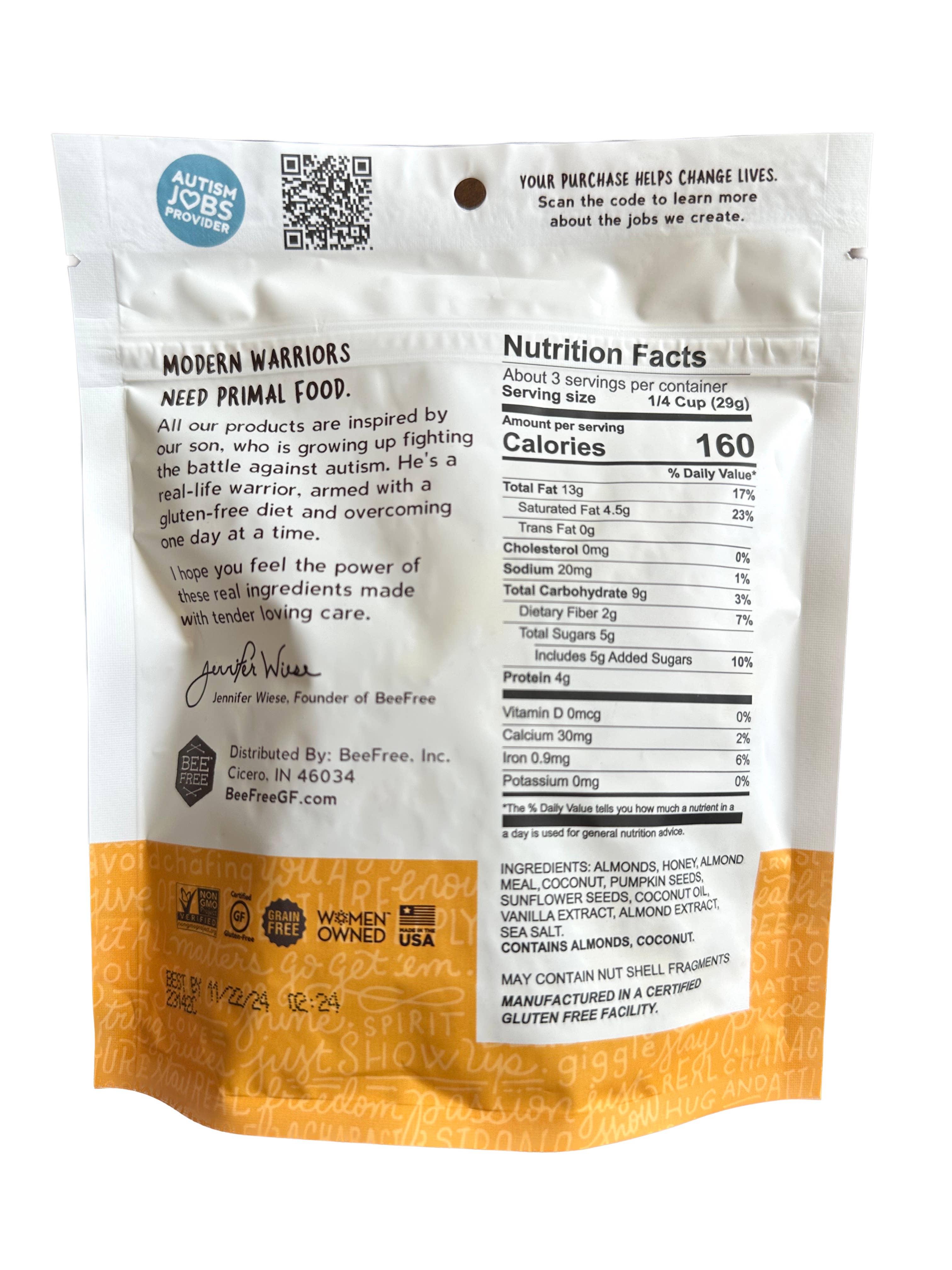 BeeFree LLC. - Wholesale Snack Bar - Gluten Free Granola Snack: Original Honey, 3 oz.3