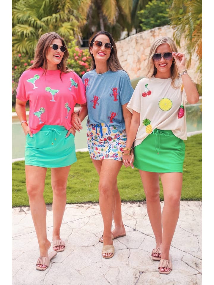 Coral Margaritaville Sequin Patch Top for wholesale on Faire4