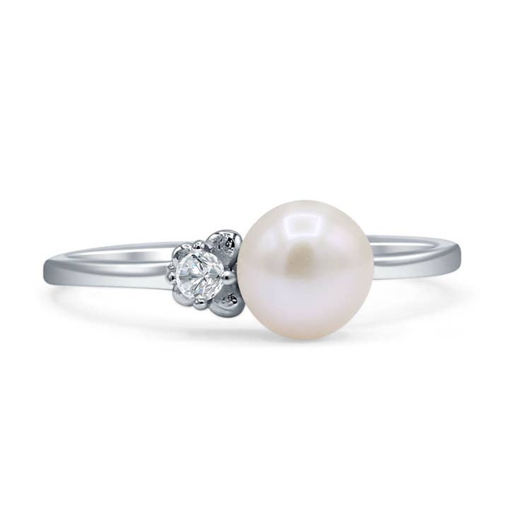 Minimalistisk 6,3 mm perle & CZ solitaire ring 925 sterlingsølv for engroshandel hos Blue Apple Imports