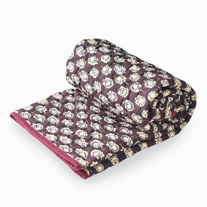 Bluebell Hand Block Printed Quilt for wholesale by Thread To Form