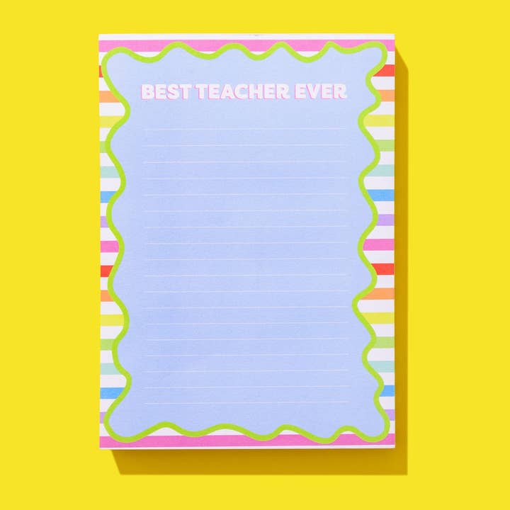 Wavy Best Teacher Notepad - Min. 4 (NP-13) for wholesale by Taylor Elliott Designs