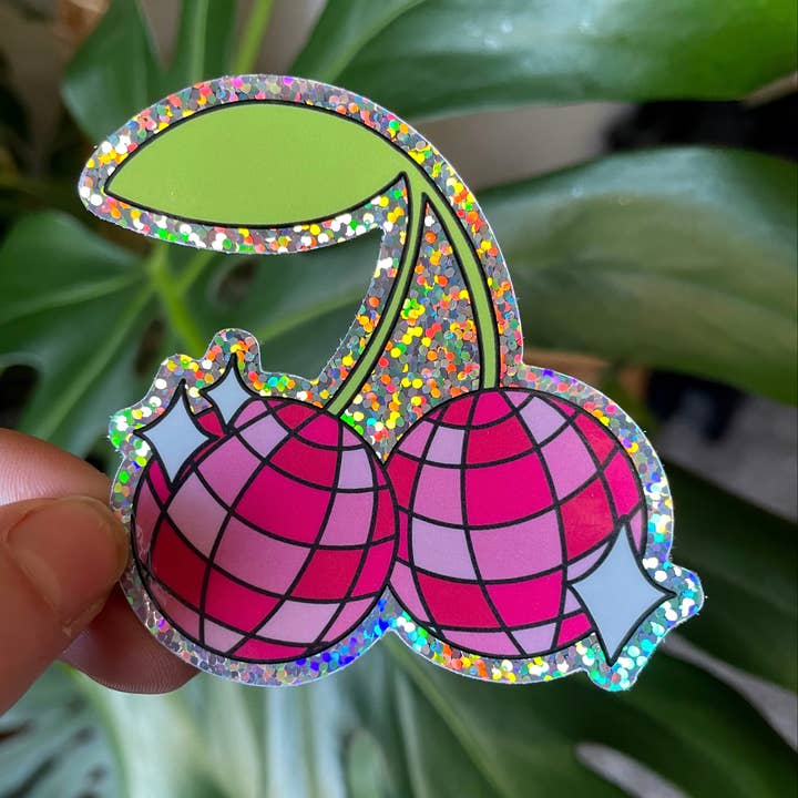 Disco Cherries - Glitter Sticker for wholesale by Little Viper Co