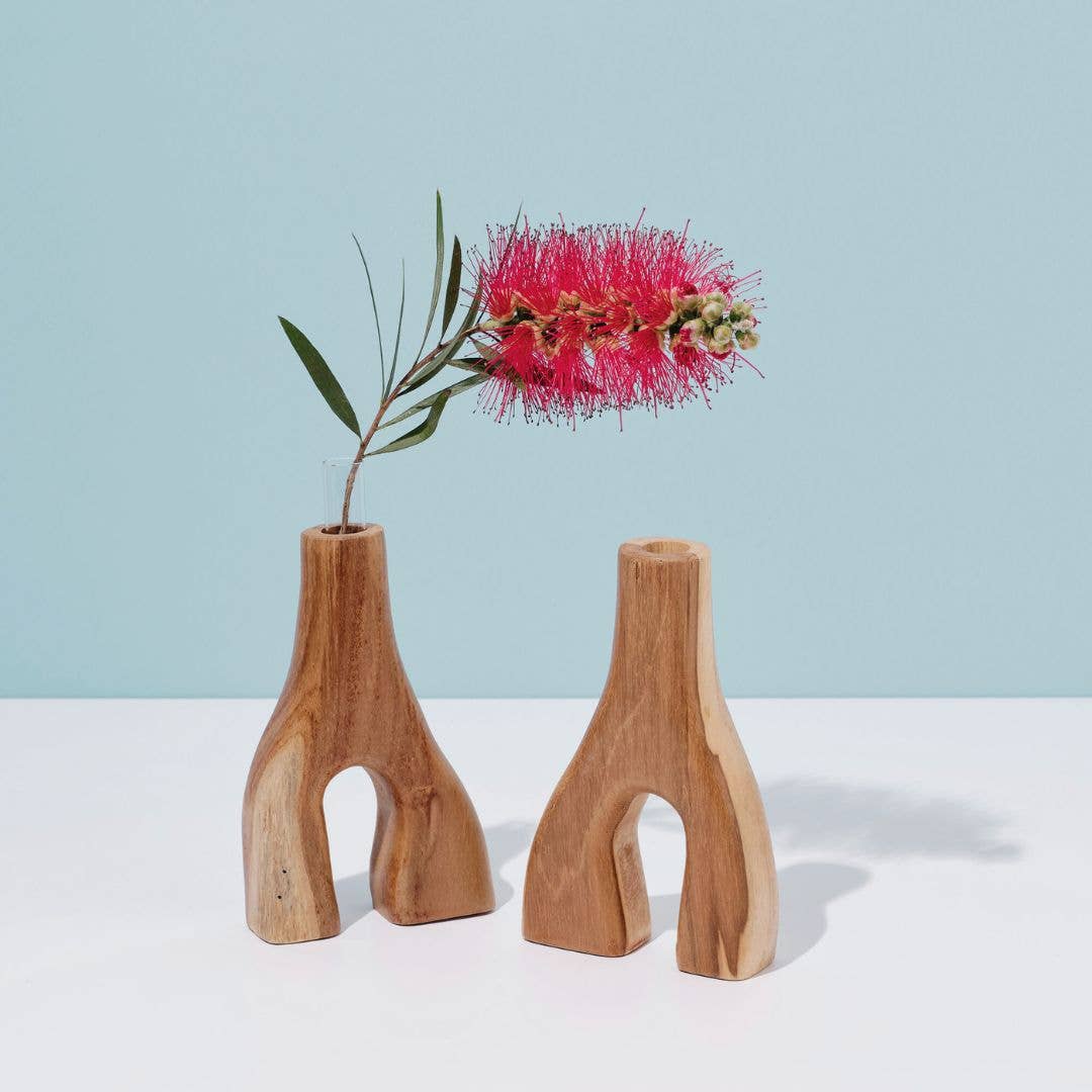 Kayu&Co. - Vente Vases - Vase en bois Tomo + Tube en verre
