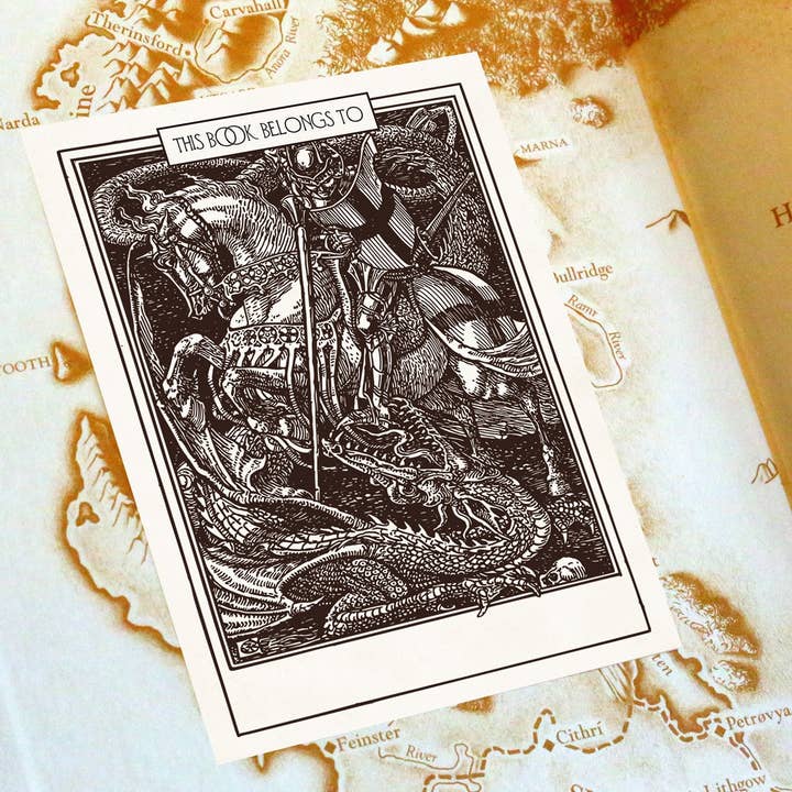 St. George og dragen, Ex-Libris bogplader i gummieret papir for engroshandel hos Ebon et Noir LLC