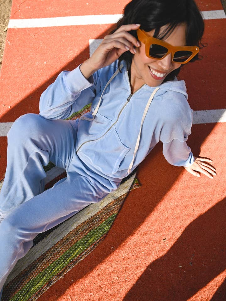 Sundry Velour Zip Hoodie in Blue Wash for wholesale by Sundry Clothing