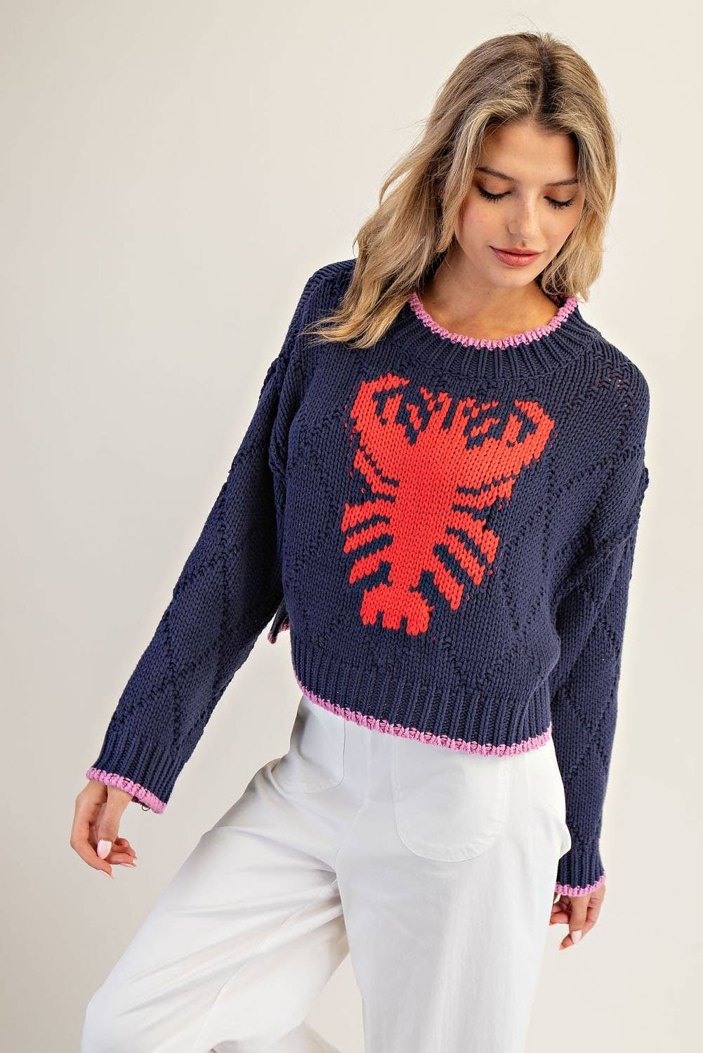 Peace Love Line - Wholesale Knit Sweater - Women's - PL8369 - LOBSTER INTARSIA KNIT CROPPED SWEATER6