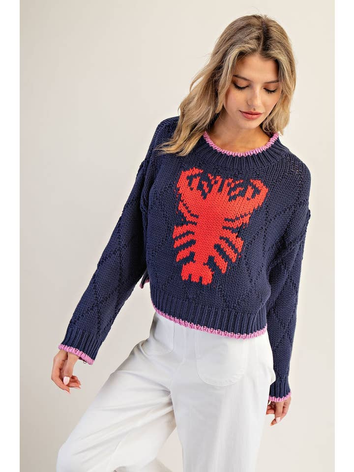 Peace Love Line - Wholesale Knit Sweater - Women's - PL8369 - LOBSTER INTARSIA KNIT CROPPED SWEATER6