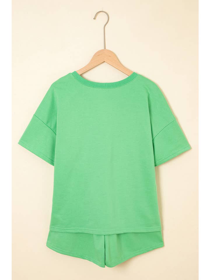 PRETTY BASH - Wholesale Lounge Set - Women's - Solid Tee and Patchwork Shorts Set