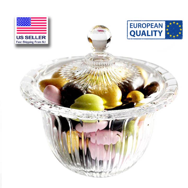 Hakan - Wholesale Decorative Plate/Dish/Bowl - Decorative Glass Candy Dish with Lid, Crystal Cut Glass Bowl