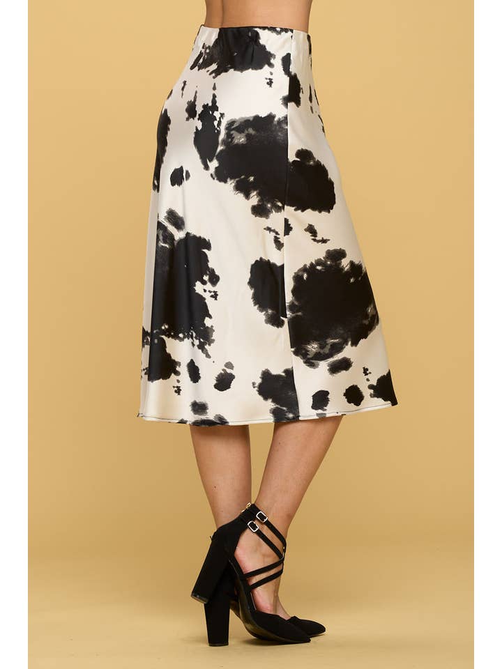 SCHWARZ Hergestellt in den USA Midirock aus Satin mit Western-Kuhmuster für den Großhandel auf Faire2