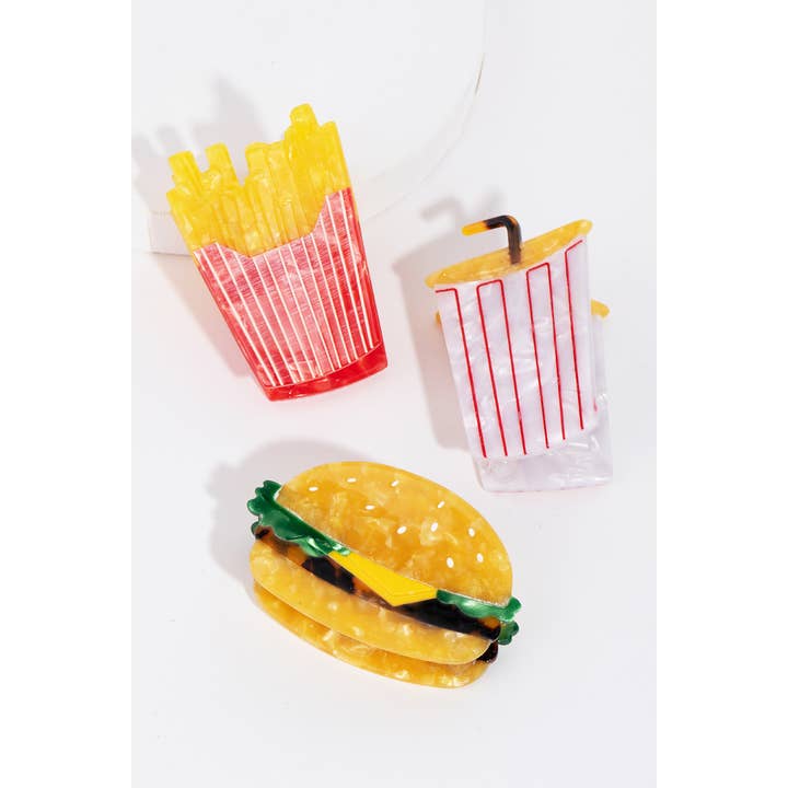 3Pc Fast Food Themed Hair Claw Set for wholesale by Collections by Fame Accessories