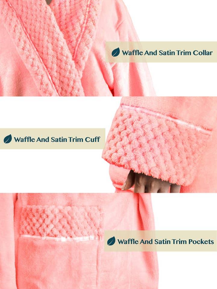 Pavilia - Wholesale Badjas - Dames - Damesbadjas van fleece met satijnen en wafelkanten50