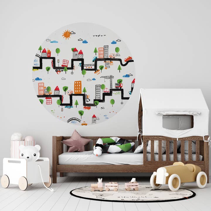 Walloha - Vendita all'ingrosso Decorazione da parete - Bambini e neonati - Sfondo Circle - CAR MAZE - Carta da parati per auto