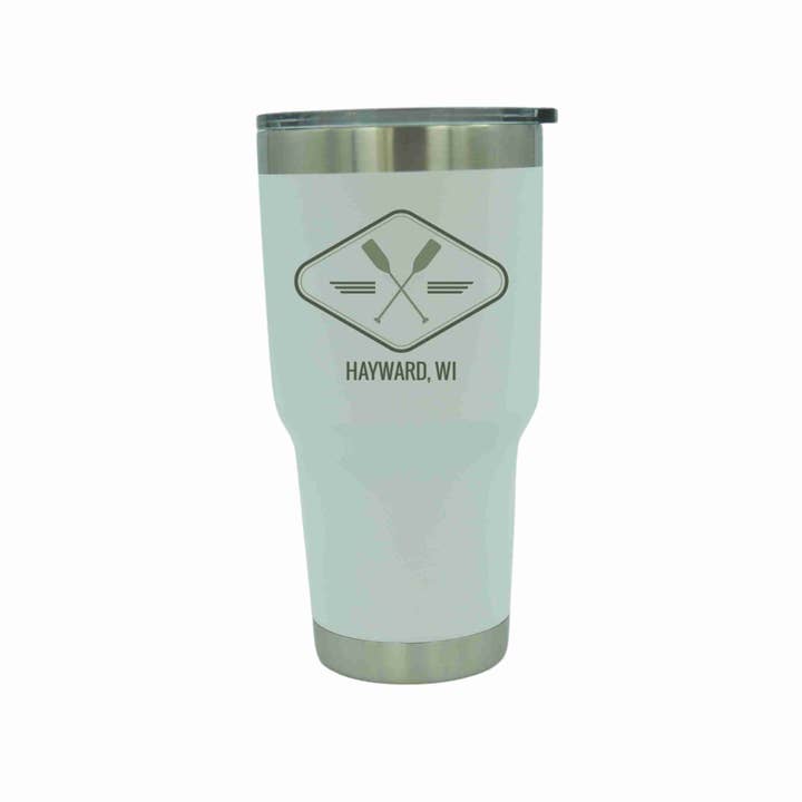 30 Oz. Personalized Tumbler With Crossed Paddles and City for wholesale by Driftless Studios