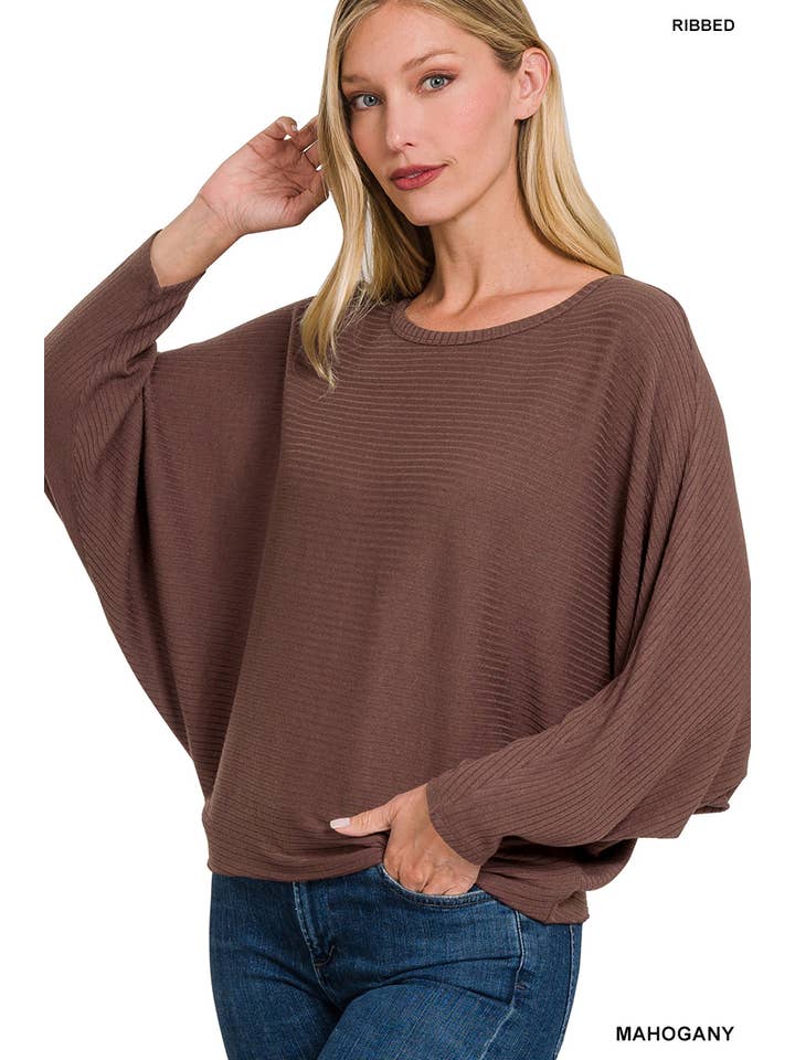 42POPS - Wholesale Knit Sweater - Women's - '.....Ribbed Batwing Long Sleeve Boat Neck Sweater