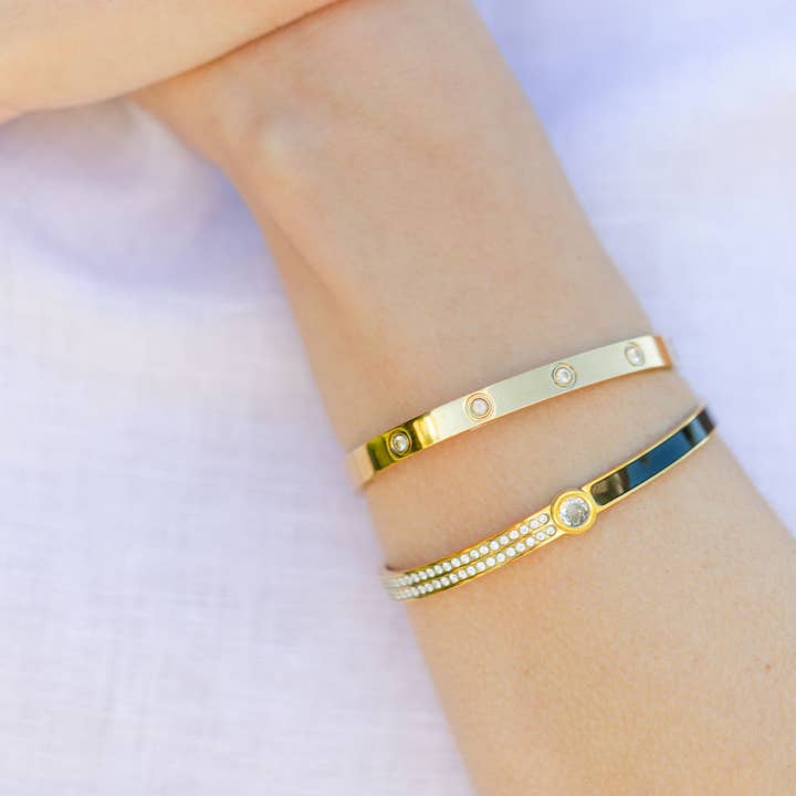 Splendid Iris - Wholesale Bangle Bracelet - Cubic Zirconia Hinged Bracelet