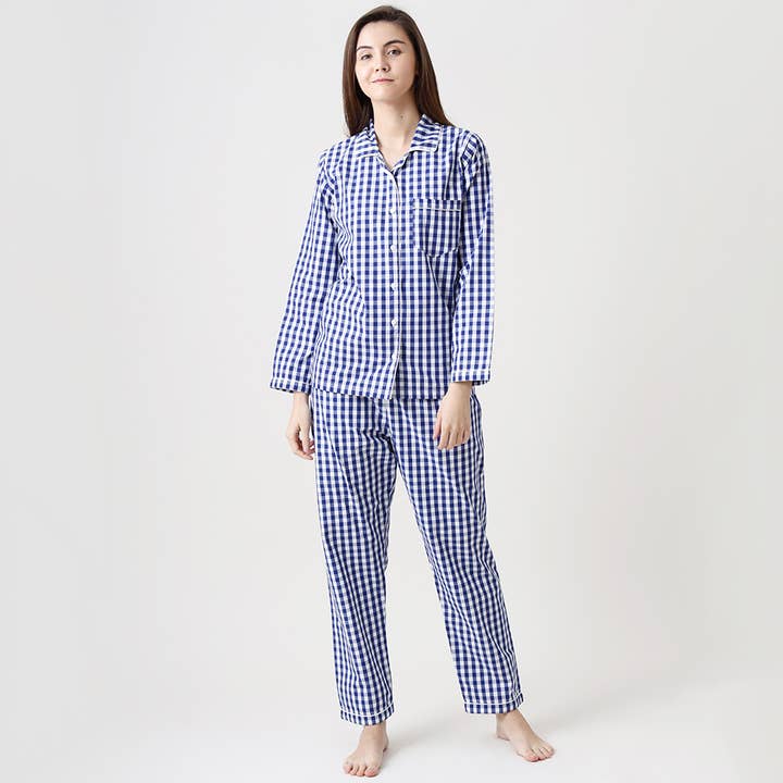 Little West Street - Wholesale Sleepwear Set - Women's - Women Classic Navy Gingham Pajama Set