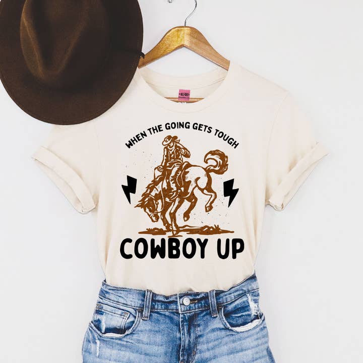 Cowboy Up Graphic Tee - Vintage White for wholesale by Ali Dee