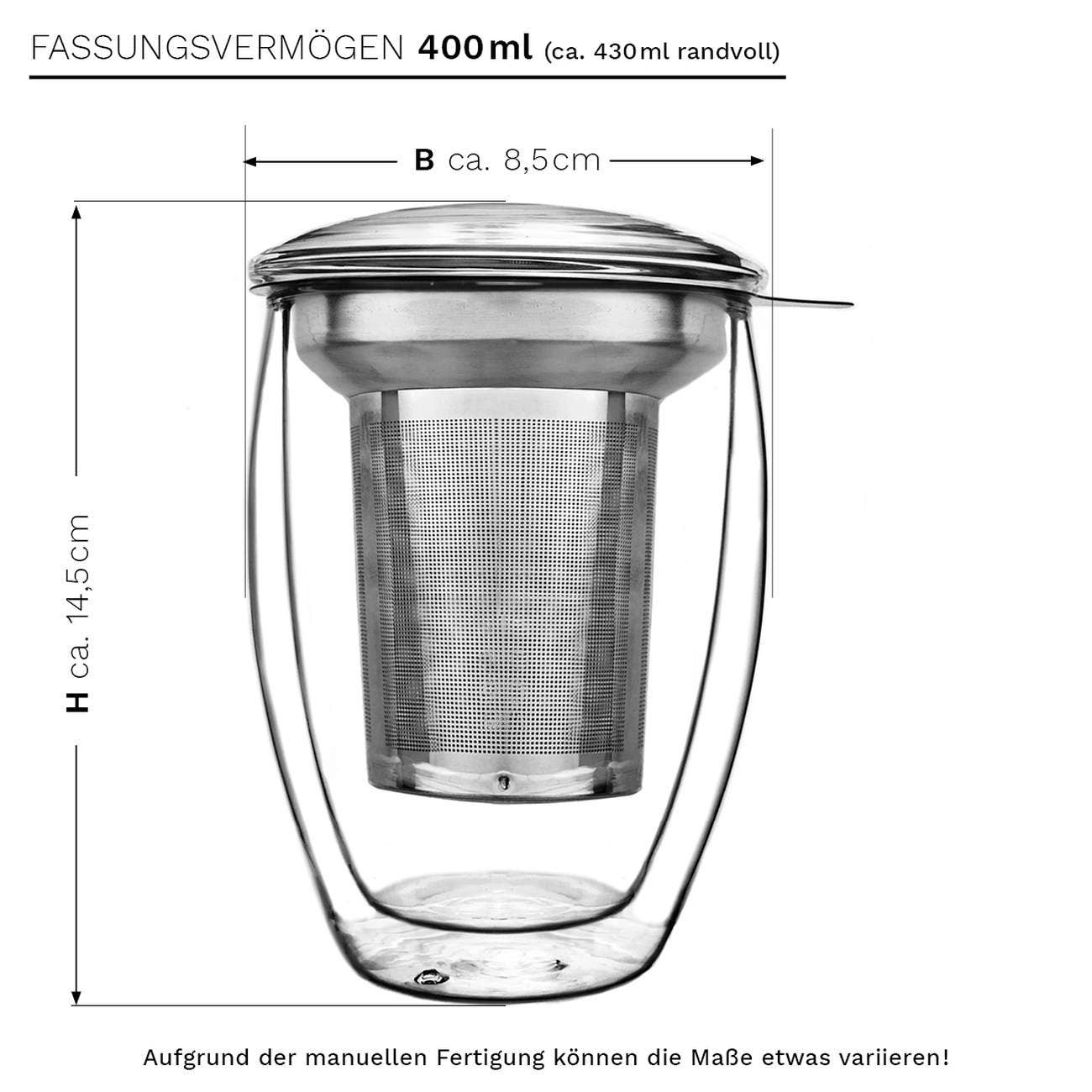 Creano - Vendita all'ingrosso Tazza da tè/caffè - Bicchiere termico a doppia parete con filtro in acciaio inox integrato 400 ml3