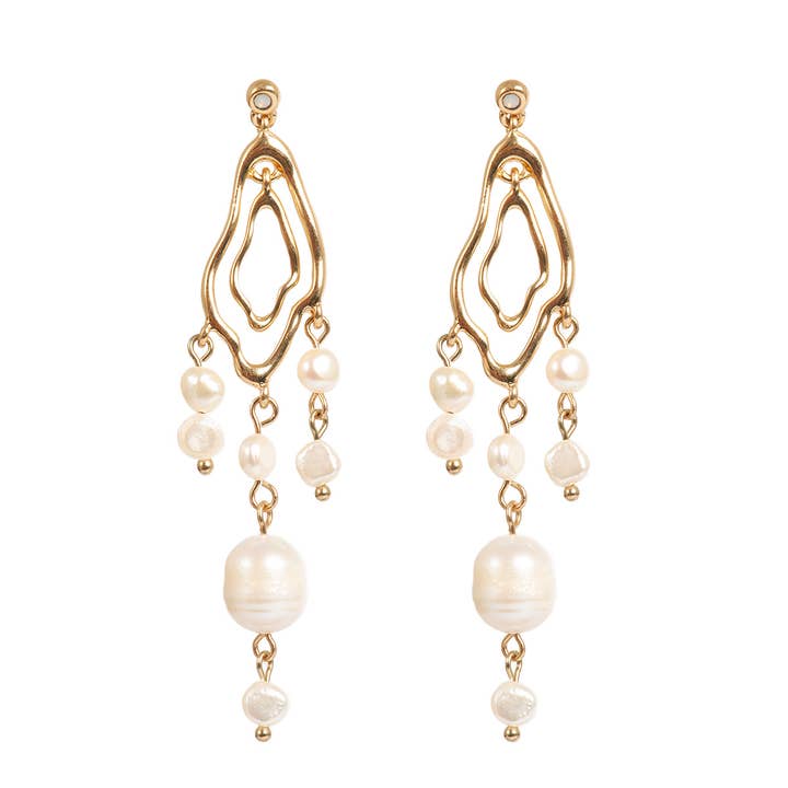 Boucles d'oreilles pendantes fantaisie en perles dorées pour la vente par A&C Oslo