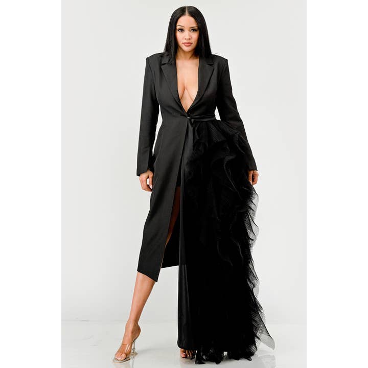 DORCAS - Wholesale Coat - Women's - NOIR CASCADE TUXEDO GOWN