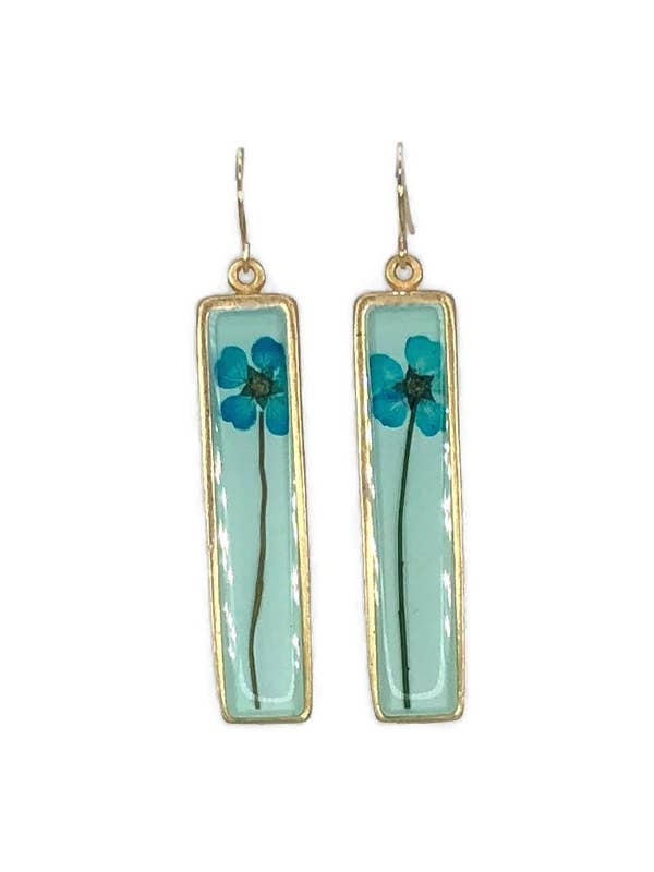 Türkisfarbene Blume auf Aqua Long Rechteck Ohrringe für den Großhandel von Shari Dixon
