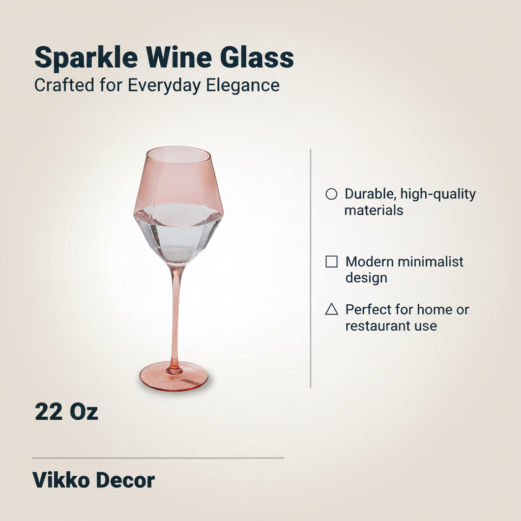 Kadra Kitchenware - Wholesale Wine Glass - Vikko Decor - Sparkle, Peach, Wine Glass, 22 Oz3