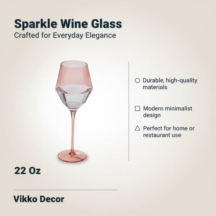 Kadra Kitchenware - Wholesale Wine Glass - Vikko Decor - Sparkle, Peach, Wine Glass, 22 Oz3