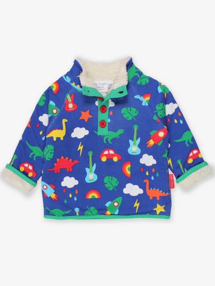 Camisola de Fleece Infantil em Algodão Orgânico com Estampa de Dinossauro e Carro por atacado de Toby Tiger GmbH