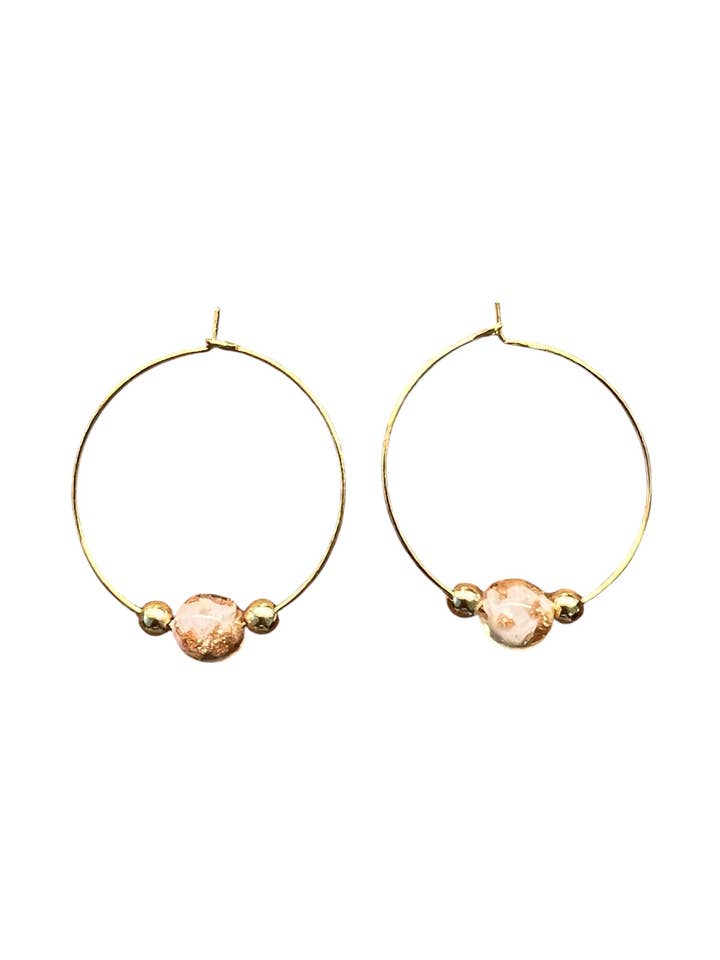 Pink and Gold Murano Glass Bead Hoop Earrings for wholesale by Comer Teng Studio