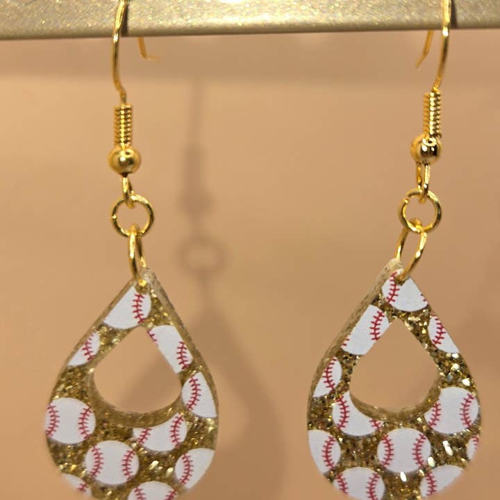 Teardrop Gold Glitter Baseball Earrings #1 for wholesale by Frame It