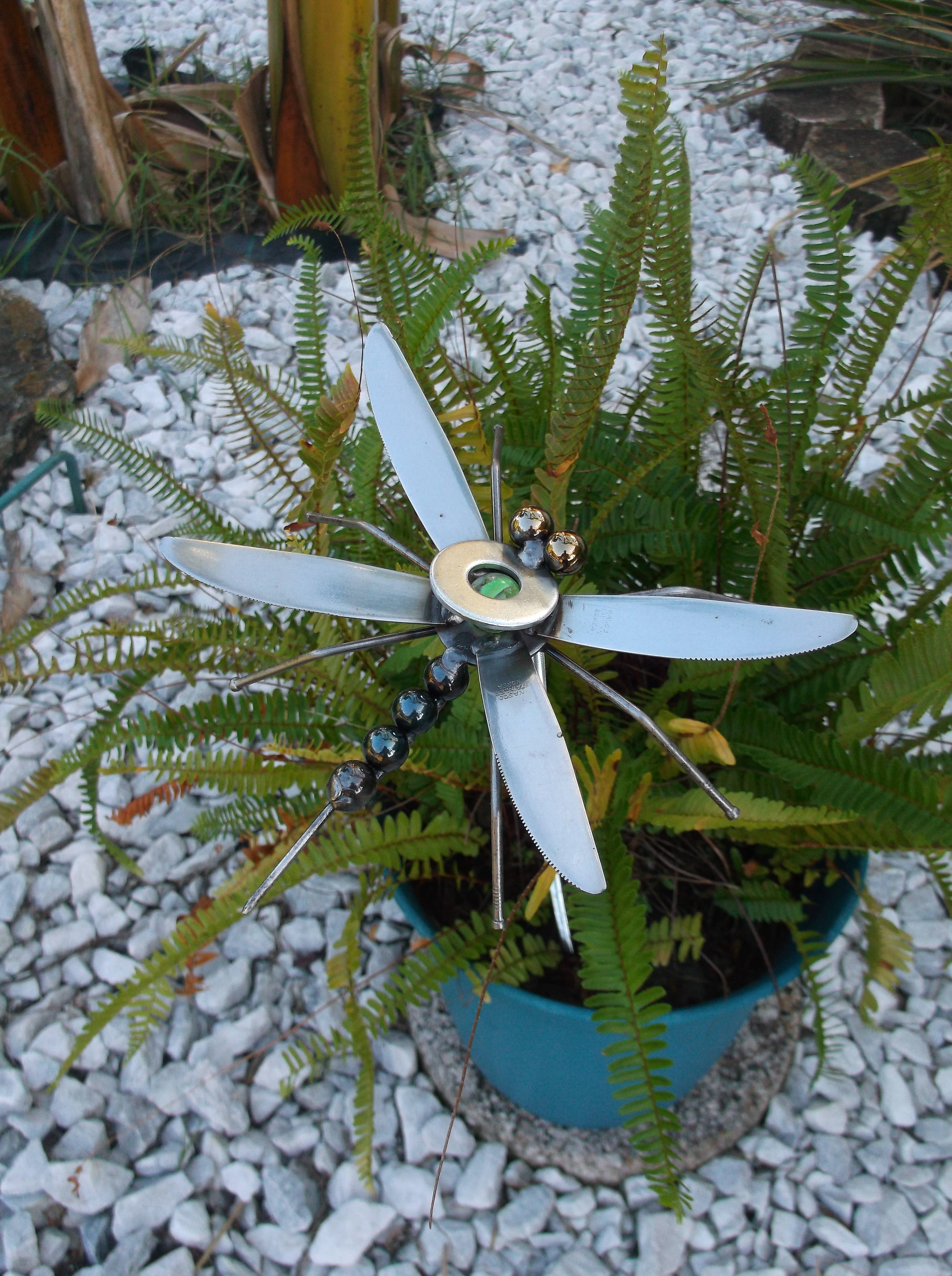 Creations Welded - Wholesale Sculpture - Green Dragonfly Metal Sculpture Magnet, Garden Stake2