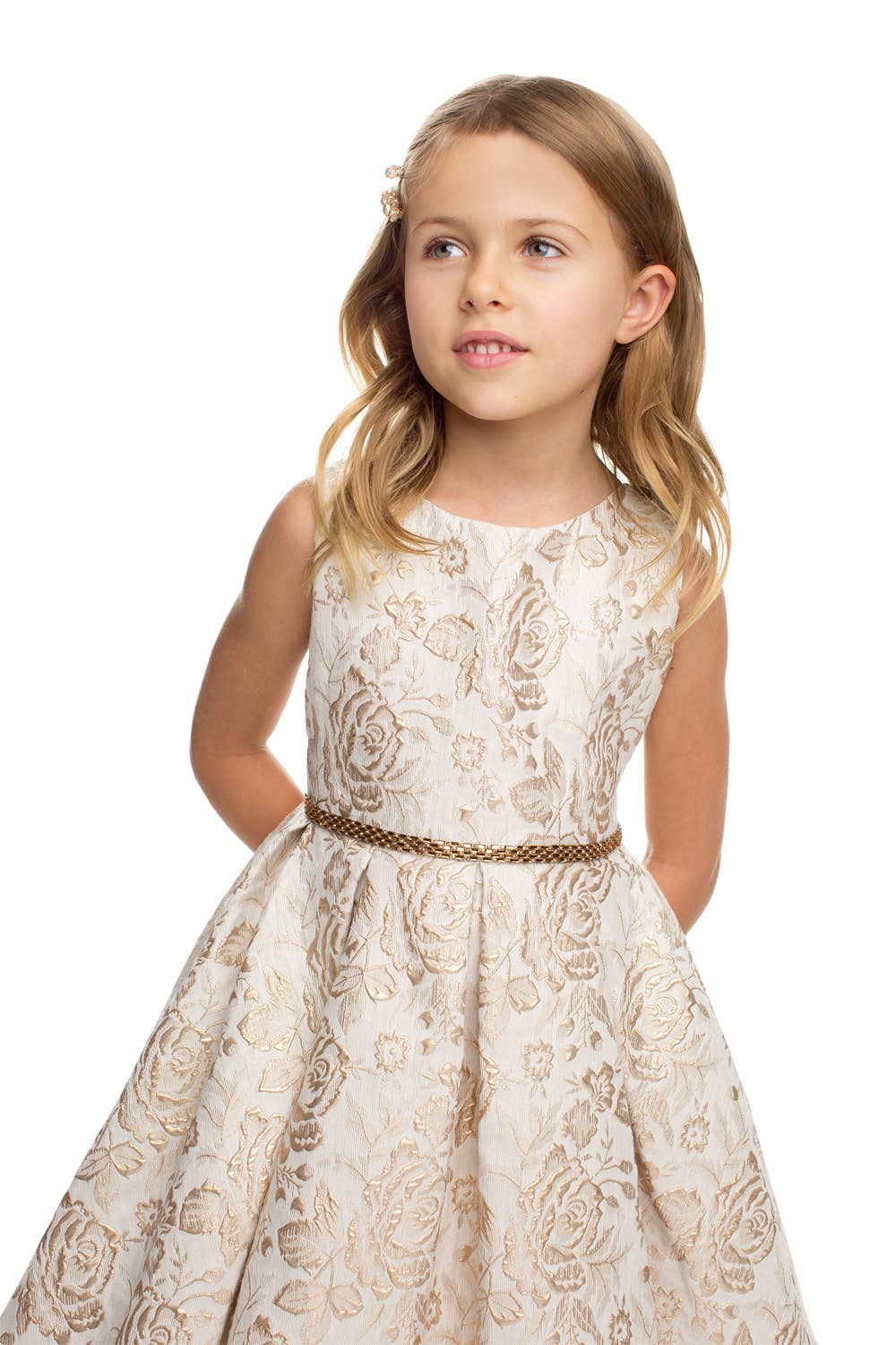 Sweet Kids, Inc. - Venta al por mayor Vestido - Niños - Jacquard plisado metálico floral con tul cristal transparente8