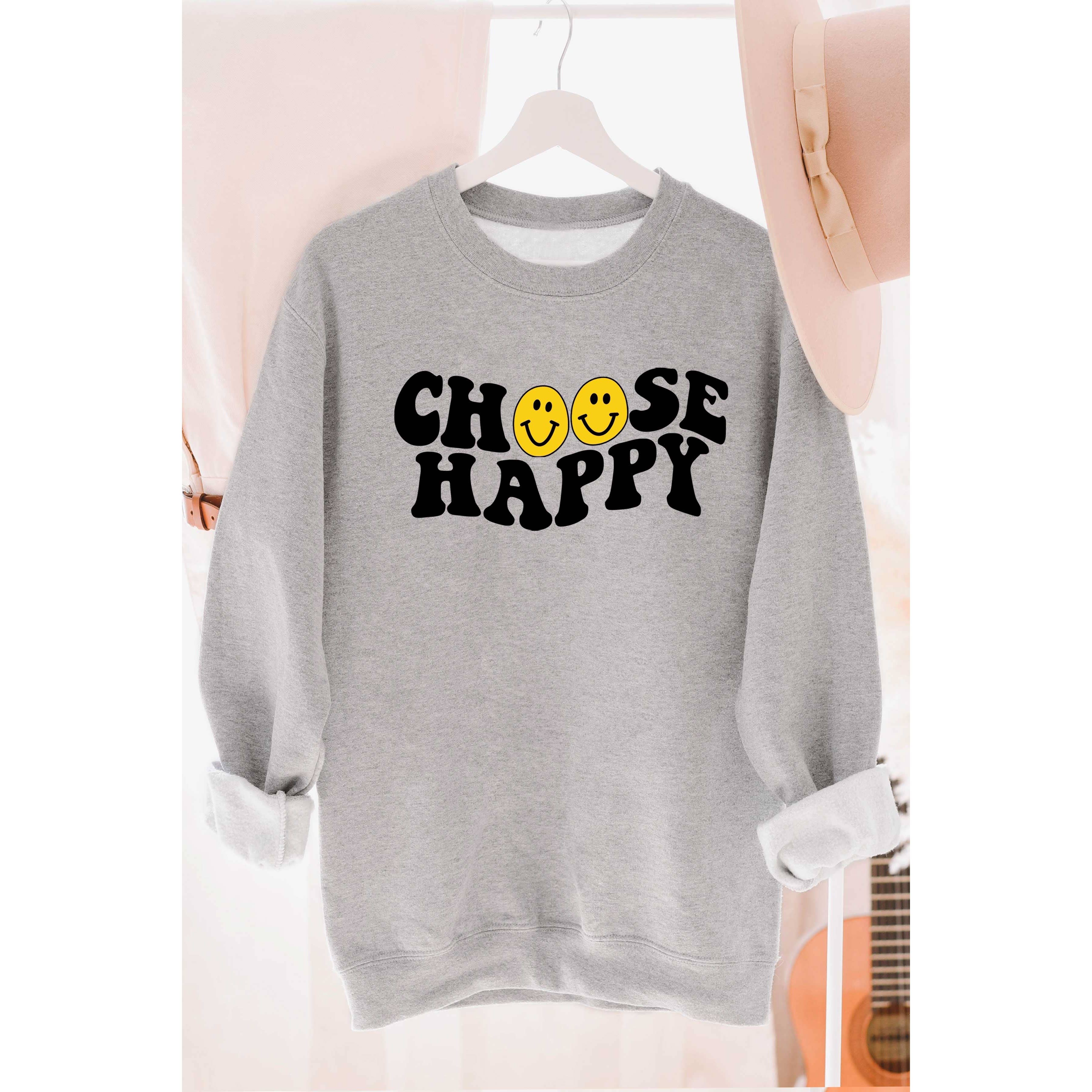 BLUME & CO. - Wholesale Graphic Sweatshirt - Women's - CHOOSE HAPPY HAPPY FACES Graphic Sweatshirt2