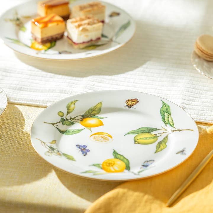 8" Lemon Butterfly Fine Porcelain Dessert Single Plate for wholesale by Grace Teaware