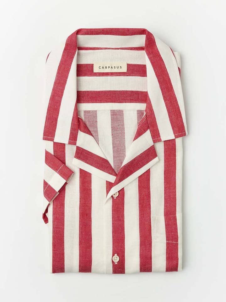 CARPASUS - Wholesale Button Down Shirt - Men's - Orto Red Linen Short Shirt0