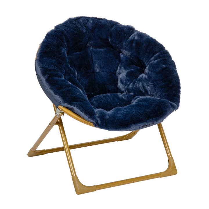 Fausse fourrure bleu marine/cadre doré doux Fauteuil soucoupe pour enfants en fausse fourrure bleu marine/or doux en vente sur Faire2