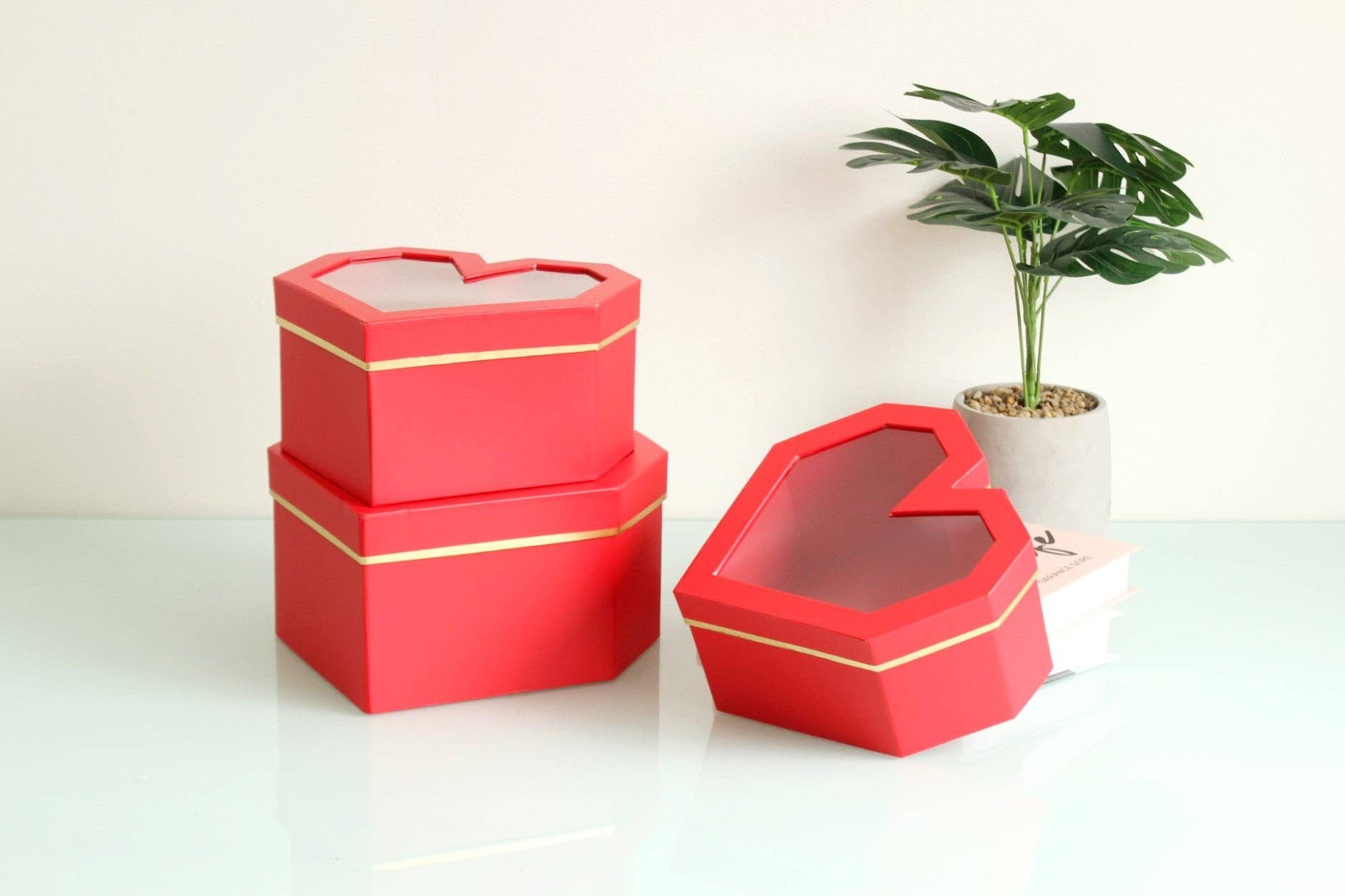 Elegant Design Supply - Wholesale Decorative Box - Diamond Heart Shape Flower Box with Clear Lid14
