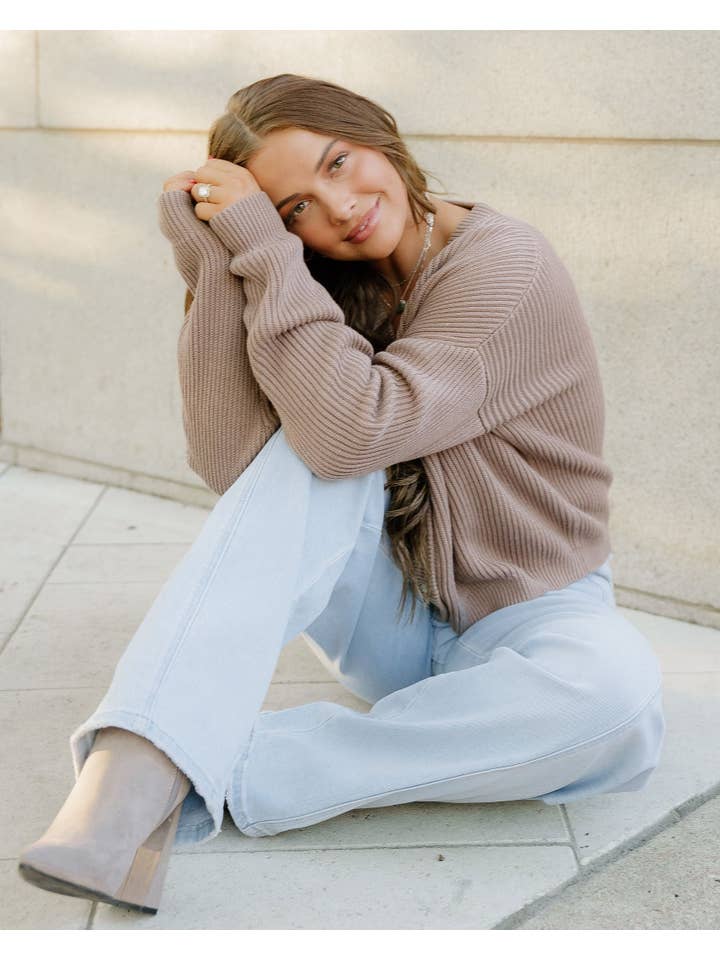 Indie & Co. | Women's Apparel - Wholesale Cardigan - Women's - Fern Sweater Cardigan - Mocha | Ribbed Cardigan | Sweater4