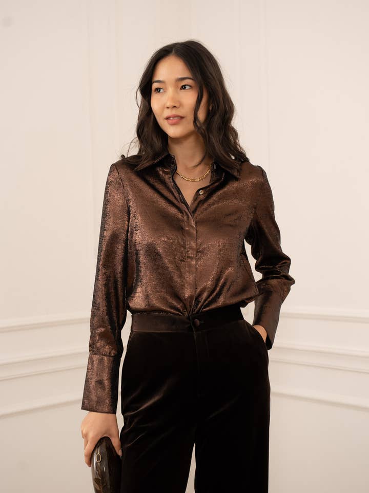 Léa metallisk glänsande skjorta - CK08091-6 för wholesale av CHOKLATE PARIS (US No duties)