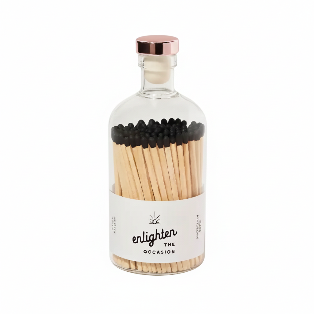 Enlighten the Occasion - Wholesale Matches - Decorative Jar with Black Matches, White Label, Rose Lid0