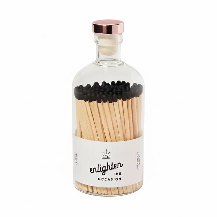 Enlighten the Occasion - Wholesale Matches - Decorative Jar with Black Matches, White Label, Rose Lid0